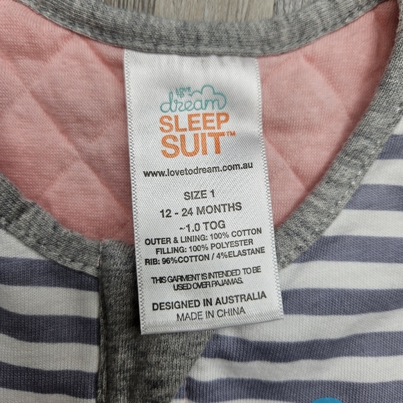 Love To Dream Sleep Suit Size 1 12-24 Months Quilted Pink & Gray - Picture 4 of 6
